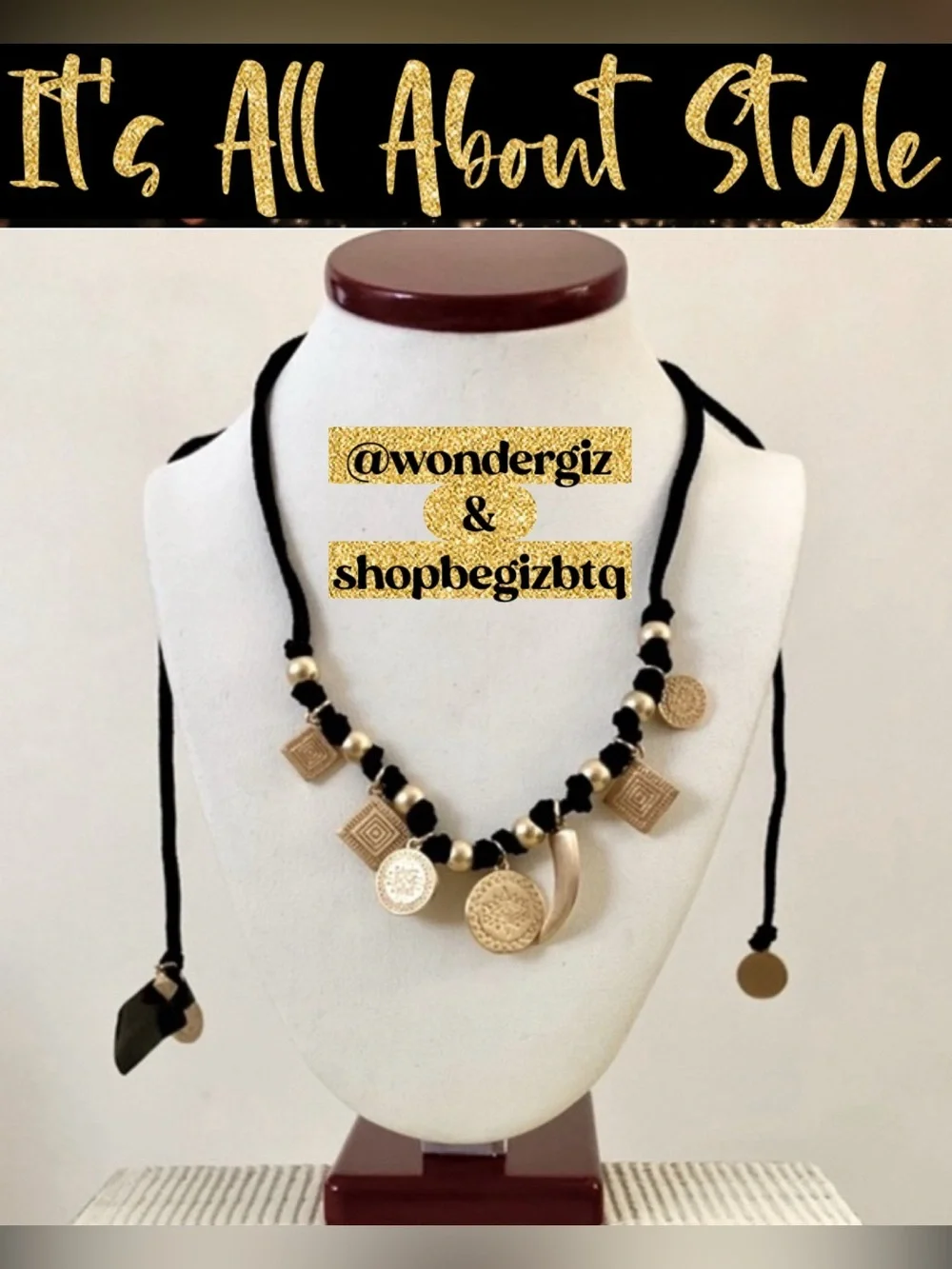 Rebecca Minkoff® Black Cord Necklace With Etched Gold Coin Charms_3